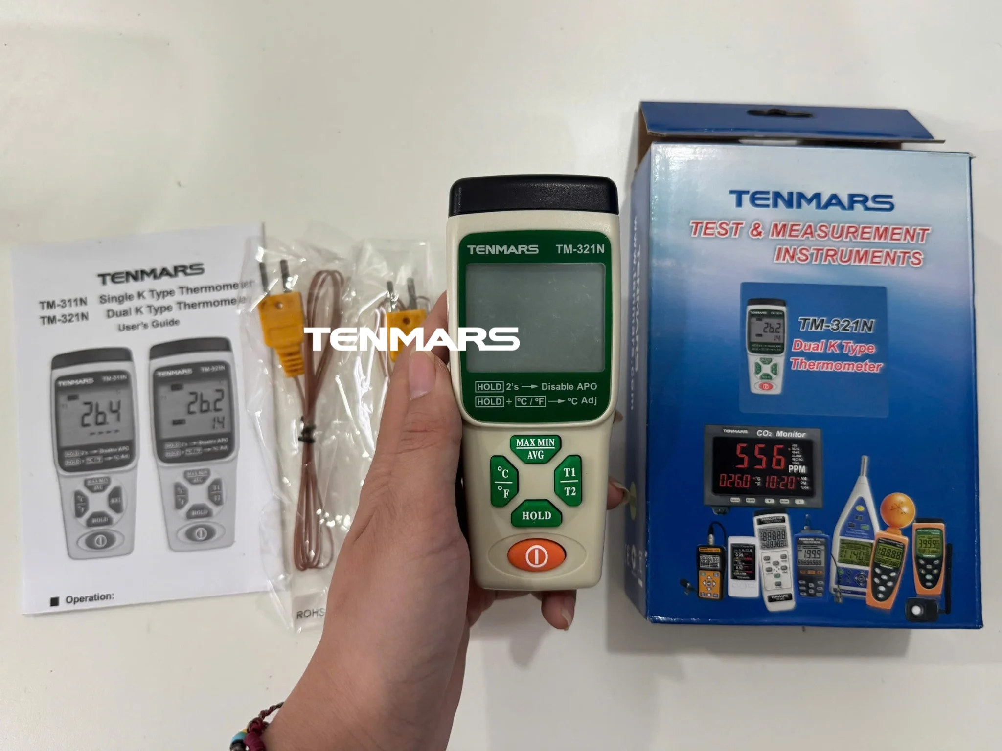 Nhiệt kế 2 kênh Tenmars TM-321N 16 Ảnh mặt trước nhiệt kế 2 kênh Tenmars TM-321N