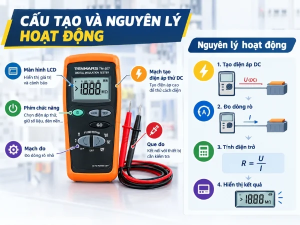 Cấu tạo và nguyên lý hoạt động máy đo điện trở cách điệnCấu tạo và nguyên lý hoạt động máy đo điện trở cách điện