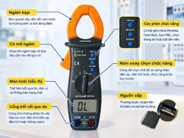 Cấu tạo cơ bản của ampe kìm