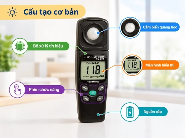 Cấu tạo của máy đo ánh sáng và các bộ phận chính