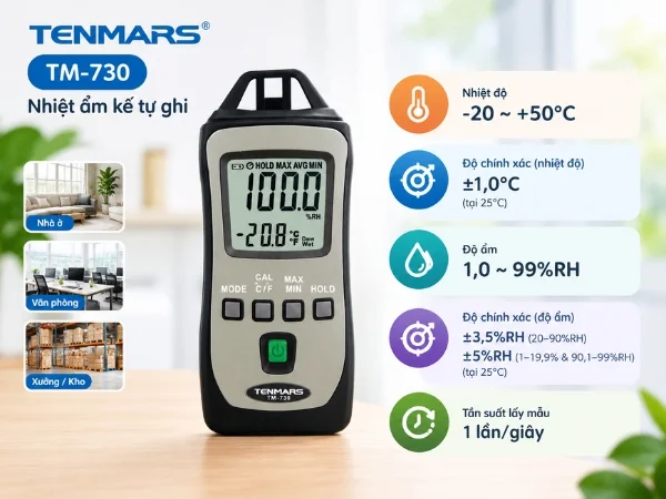 Dòng máy đo nhiệt độ và độ ẩm Tenmars TM-730 - thông số và ứng dụng